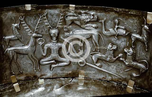 Detail of Gundestrup Cauldron, Celtic horned God Cernunnos, Danish, c100 BC. Artist: Unknown