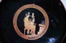 Detail of Greek red-Figured Kylix, Apollo seated at altar, with Kithara, Athens, c480BC-47 BC