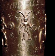 Detail of Horned figure on Gallehus Horn, Denmark