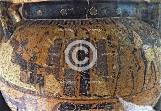 Detail of Krater with columns, represents the mission of Menelaus and Ulysses to Troy to achieve …