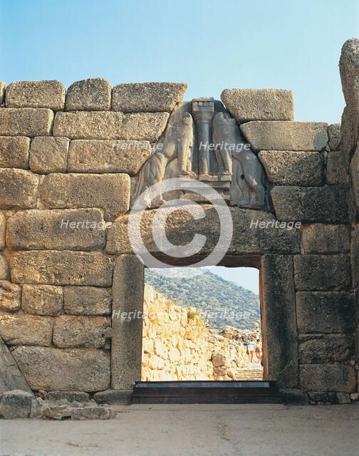 Detail of Lion Gate at Mycenae.