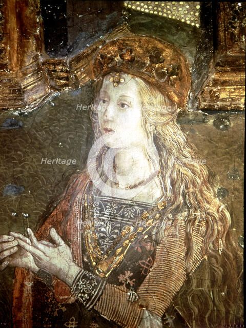 Detail of painting 'Cesare and Lucrezia Borgia' Lucrezia Borgia (1480-1519), Duchess of Ferrara.