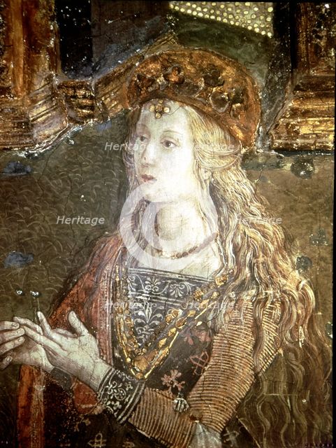 Detail of painting 'Cesare and Lucrezia Borgia' Lucrezia Borgia (1480-1519), Duchess of Ferrara.