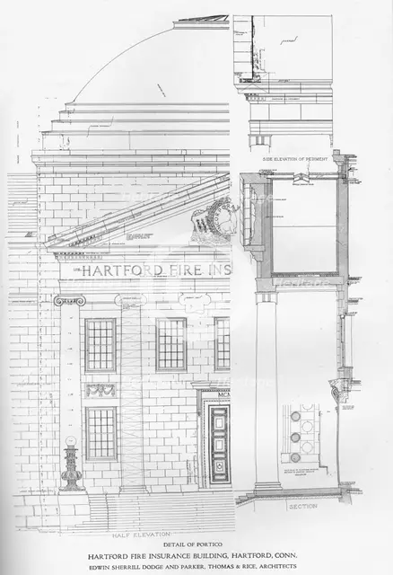 Detail of portico - Hartford Fire Insurance Building, Hartford, Connecticut, 1922. Artist: Edwin Sherrill Dodge and Parker, Thomas & Rice.