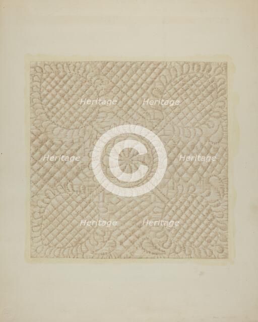 Detail of Quilt - Tulip Pattern, c. 1939. Creator: Fred Hassebrock.