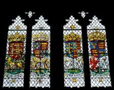 Detail of stained glass in the Great Hall of Eltham Palace, Greenwich, London, c2000s(?)