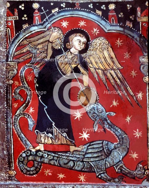 Detail of Saint Michael fighting the dragon on the altar front 'Master of Soriguerola' from the p…