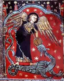 Detail of Saint Michael fighting the dragon on the altar front Master of Soriguerola from the p…