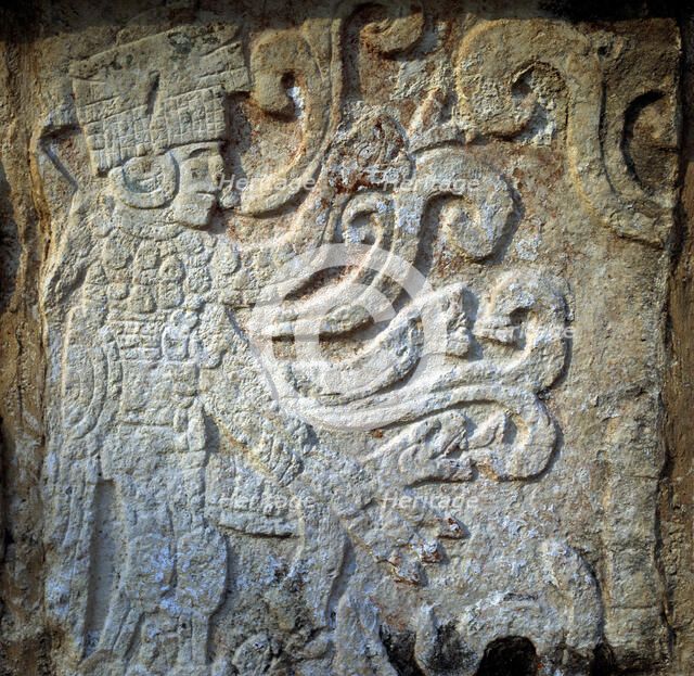 Detail of sculptural reliefs in buildings of the ancient city of Monte Alban.