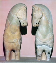 Detail of two stone horses from the Acropolis, 5th century BC