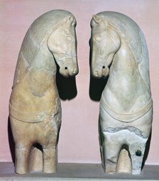 Detail of two stone horses from the Acropolis, 5th century BC