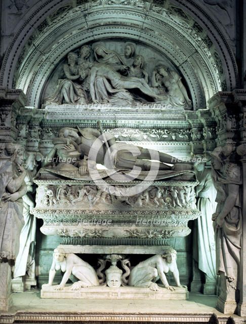Detail of the tomb of Admiral Ramon Folch of Cardona in the parish church of Bellpuig d'Urgell.
