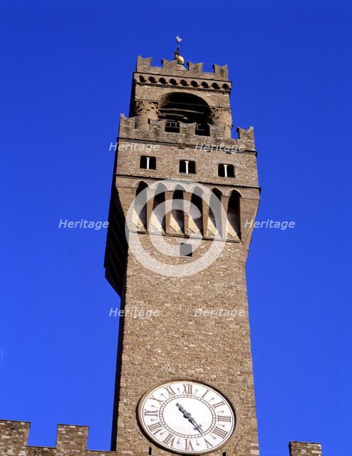 Detail of the tower of the Palazzo Vecchio.
