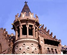 Detail of the tower of Cala Bianca in Canet de Mar, building by architect Lluis Domenech i Montaner