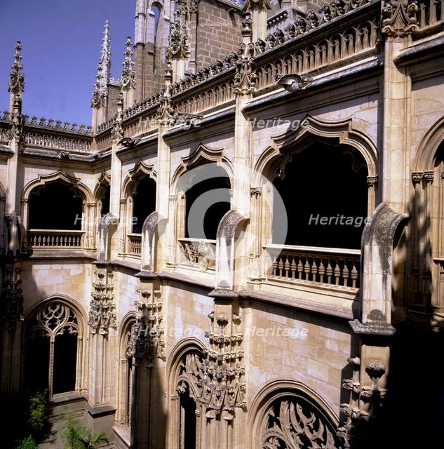 Detail of the upper gallery of the cloister with archways in the monastery of San Juan de los Rey…