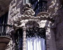 Detail of the windows decoration in wrought iron of the house Can Calvet at Caspe Street in Ba…