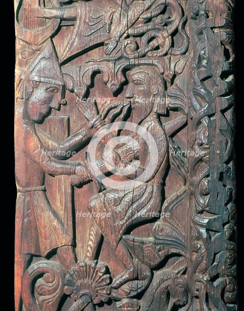 Detail of the wooden portal of Hylestad Church. Artist: Unknown