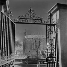 Detail of the wrought iron gate and overthrow at the Old Hall, Highgate, London, 1967. Creator: John Gay