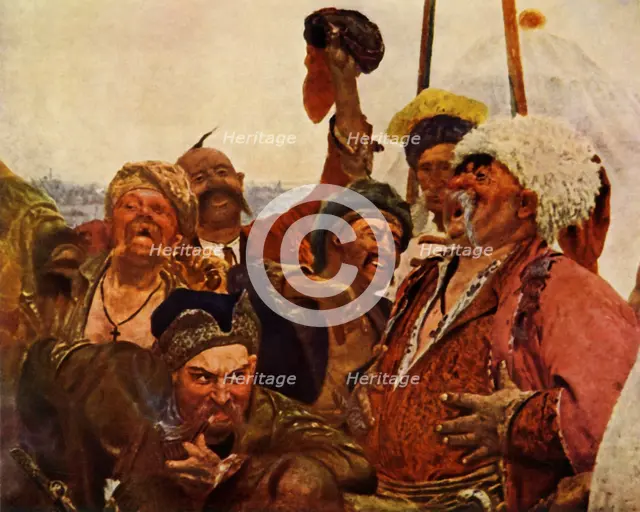 'Detail of the Zaporozhets writing a letter to the Turkish Sultan', 1880-1890, (1965). Creator: Il'ya Repin.