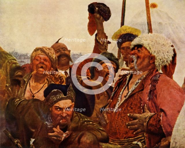 'Detail of the Zaporozhets writing a letter to the Turkish Sultan', 1880-1890, (1965). Creator: Il'ya Repin.