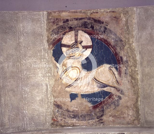 Detail of the 'Agnus Dei' as apocalyptic of the apse of the church of Sant Climent de Taüll in th…