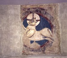 Detail of the Agnus Dei as apocalyptic of the apse of the church of Sant Climent de Taüll in th…