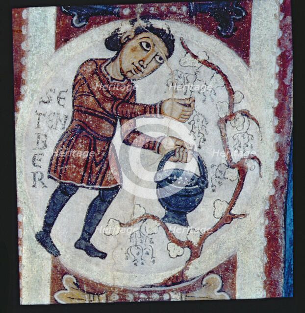 Detail of the 'Agricultural calendar' from the intrados of an arch of the Royal Pantheon, represe…