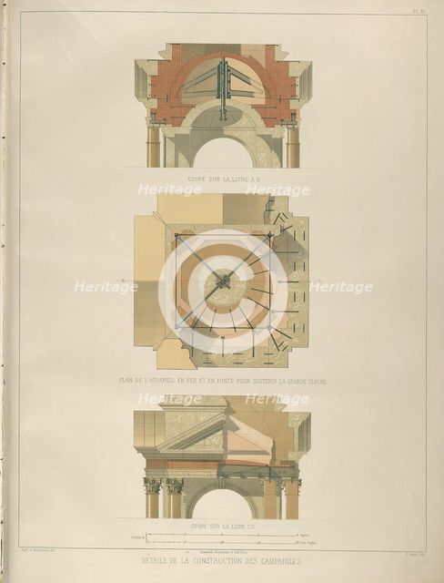 Detail of the bell tower construction (From: The Construction of the Saint Isaac's Cathedral), 1845. Artist: Montferrand, Auguste, de (1786-1858)
