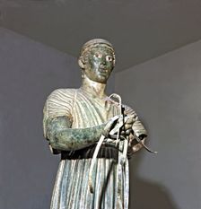 Detail of the bronze statue of the Charioteer