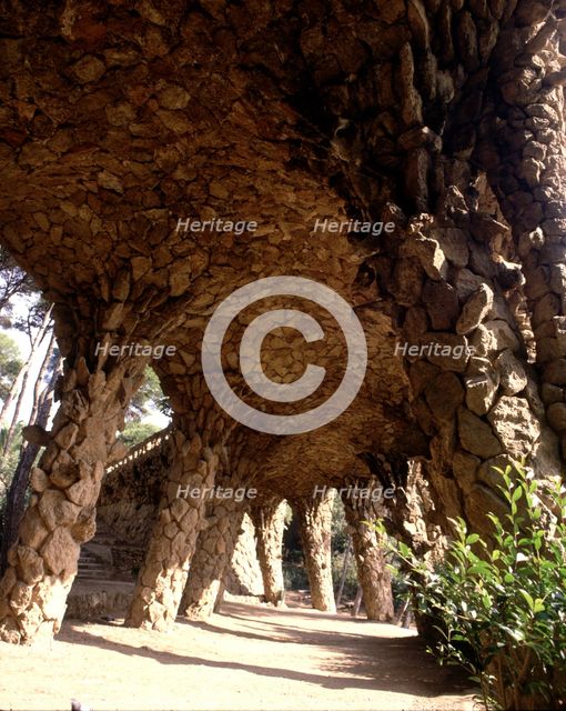 Detail of the columns walk in the Güell Park, designed by architect Antoni Gaudi between 1900/14.