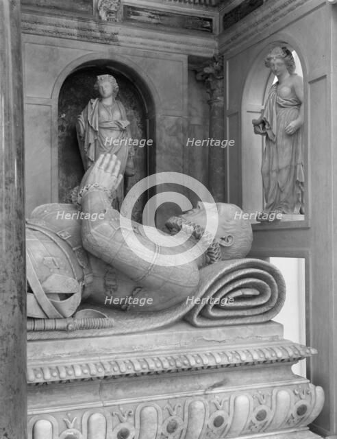 Detail of the Cordell monument, Holy Trinity, Long Melford, Suffolk, 1960. Artist: Laurence Goldman