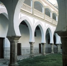 Detail of the cloister of the Sotofermoso Palace in Abadia (Caceres)