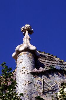 Detail of the façade of Casa Batllo (1904 - 1907), designed by Antoni Gaudí i Cornet (1852 - 1926)