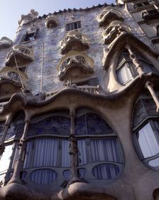Detail of the façade of the Casa Batllo, built between 1904 and 1906, designed by Antoni Gaudí i …