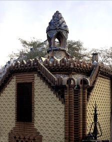 Detail of the façade of the checkpoint building in the Güell House, built between 1884 and 1887, …