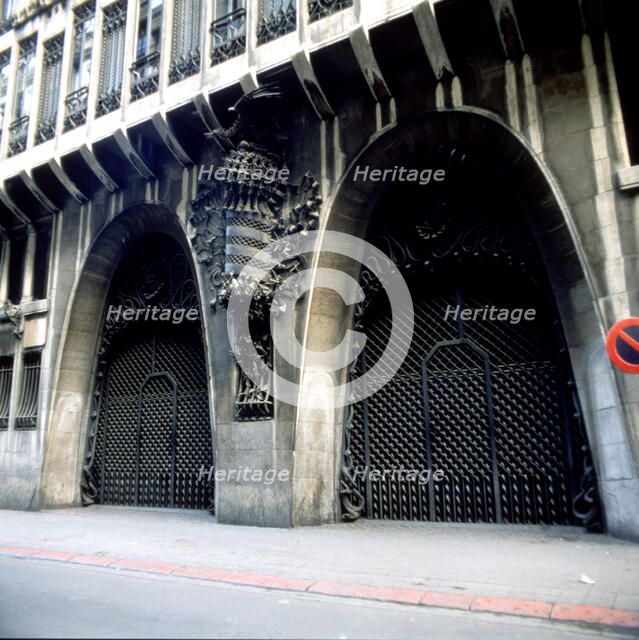 Detail of the façade of the Guell Palace, it was built between 1886 and 1891, designed by Antoni …