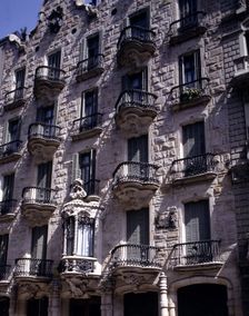 Detail of the façade of the house Can Calvet at Caspe Street in Barcelona, 1898-1900, designed…