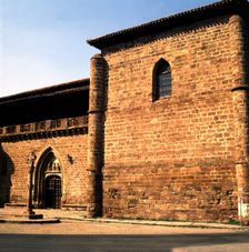 Detail of the façade with the door of the Church of Santa Maria la Mayor in Ezcaray (La Rioja)