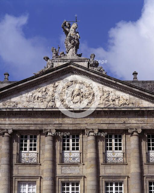 Detail of the frontal of the façade of the Rajoy Palace in Santiago de Compostela, now the Town H…