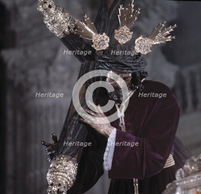Detail of the image of Our Father Jesus of Passion during Holy Week procession in Seville.