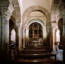 Detail of the interior of the church of Santa María de Lebeña, it should be noted the horseshoe a…