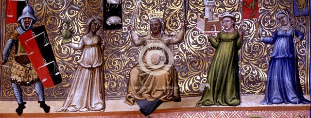 Detail of the Justice, miniature in 'Codex Justinian Institutiones Feudorum et Alia', illuminated…