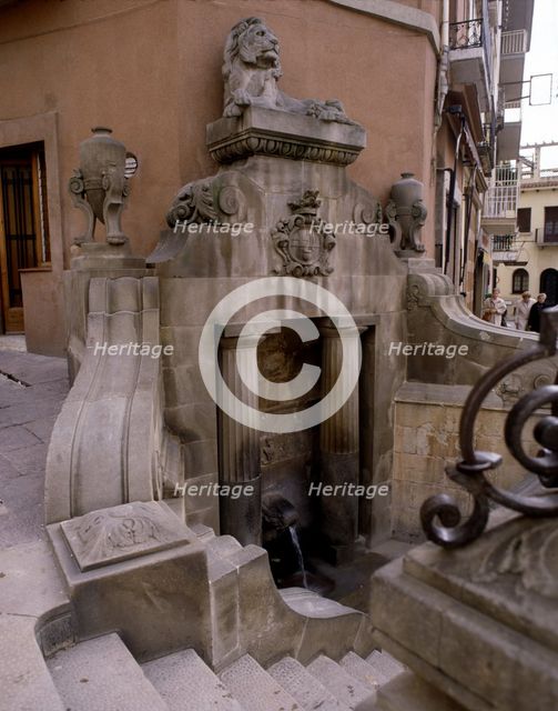Detail of the 'Lion Fountain', hot spring in the center of the town of Caldes de Montbui.