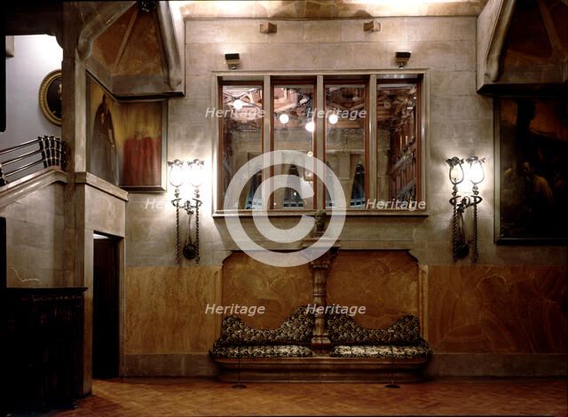 Detail of the main hall of the Güell Palace, 1886-1890, designed by Antoni Gaudí i Cornet.