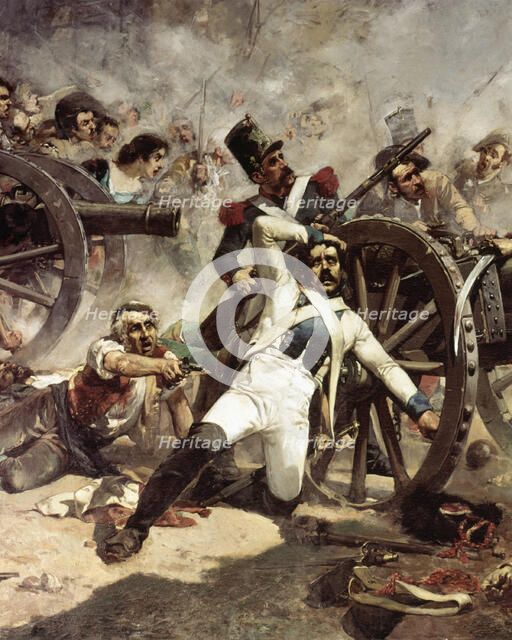 Detail of the painting by Joaquin Sorolla from 1884 'Defenses in the artillery park the 2nd of Ma…