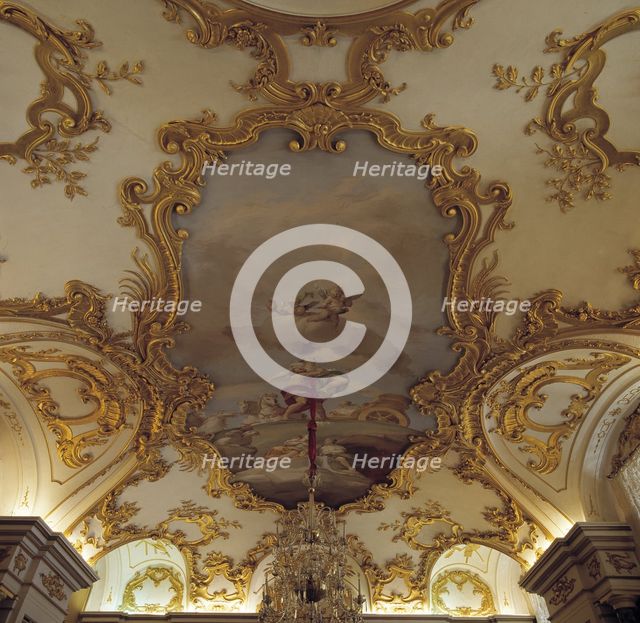 Detail of the pictorial decoration of the ceiling of the Fountain Room in the Royal Palace of La …