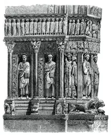 Detail of the portal of St Trophimus, Arles, 12th century, (1870)