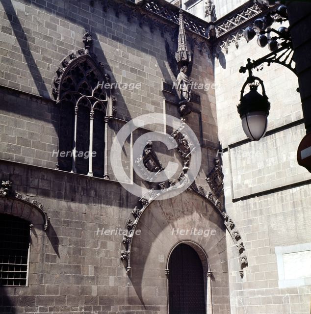 Detail of the primitive façade of the City Hall of de Barcelona, finished in 1402 under the direc…