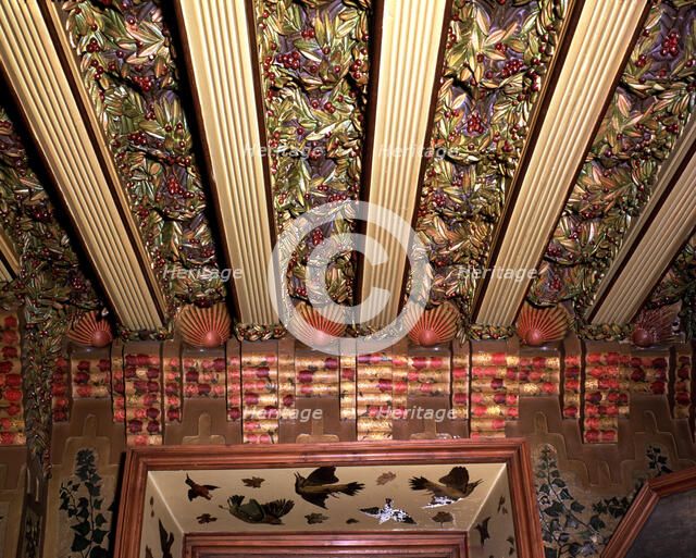 Detail of the roof of dining room of Vicens House, built between 1883 and 1885, designed by Anton…