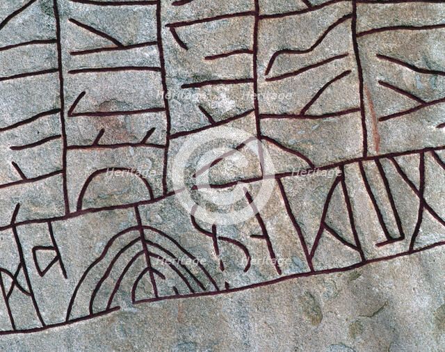 Detail of the runic stone at Rök, Östergötland, Sweden.  Artist: Mats Alm